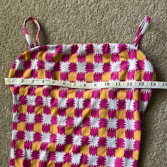 Solid & Striped The Gemma Knit One Piece Check Pink Orange Women’s Medium Swim - Picture 8 of 9